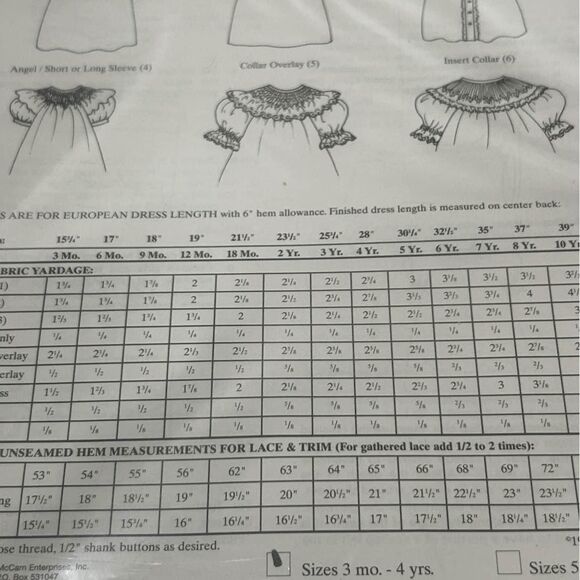 Heirloom Collection Bishop’s Dress Pattern Unused Sz 3 mo-4 yrs by Ellen McCarn - Picture 3 of 3